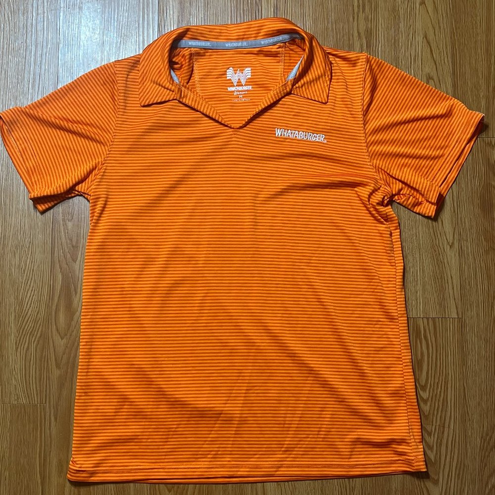 Whataburger Employee Mens Polo Shirt Orange Striped Short Sleeve Logo Medium